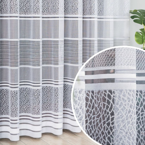 Firanka żakardowa z pasowym wzorem ażurowym, kolor szary, wysokość 250 - sprzedawana na metry