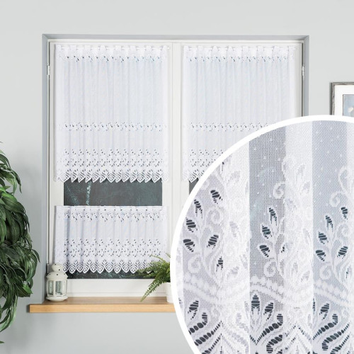 Zazdrostka żakardowa z ażurowym wzorem pasowym, kolor biały, dostępna w kilku wysokościach - sprzedawana na metry