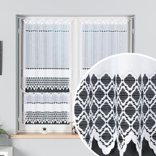 Zazdrostka żakardowa z ozdobnym pasowym wzorem w kolorze białym, oferowana w kilku wysokościach - sprzedawana na metry