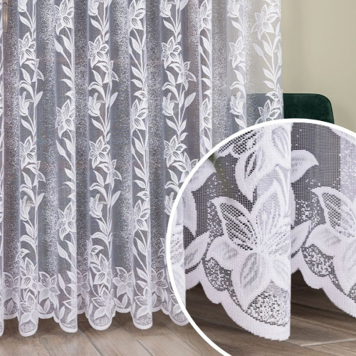 Firanka żakardowa ze wzorem po całości, kolor biały, wysokość 250 cm, 018893 - sprzedawana na metry