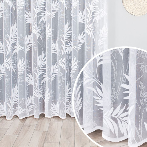 Długa nowoczesna firana żakardowa z roślinnym wzorem do salonu, oferowana w kilku wysokościach - sprzedawana na metry 