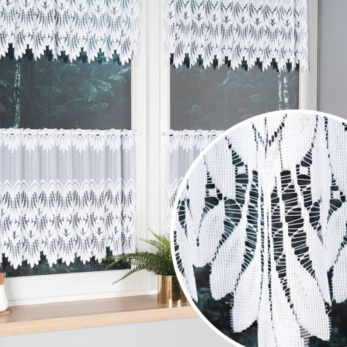 Zazdrostka żakardowa z ażurowym wzorem, kolor biały, oferowana w kilku wysokościach, Felicja - sprzedawana na metry