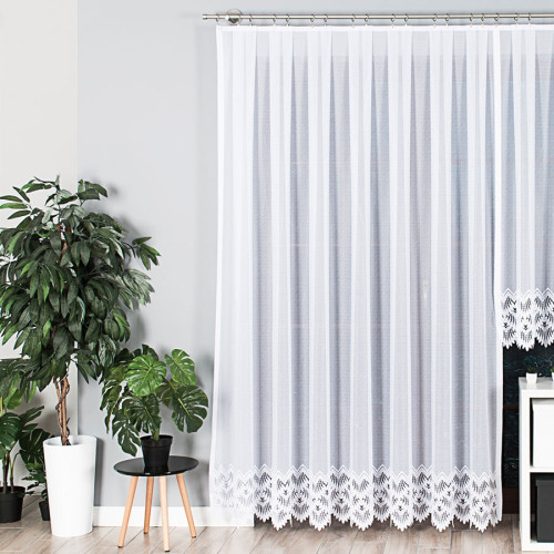 Długa firanka żakardowa gotowa ze wzorem na samym dole, wysokość 250 cm, szerokość 200 i 300 cm, Felicja 