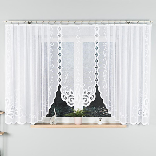 Firanka żakardowa gotowa, kolor biały, szerokość od 300 do 400 cm, wysokość od 120 do 160 cm, Ewelina