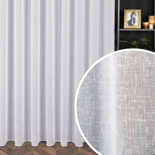PREMIUM ALLURE Firanka wykończona ołowianką na taśmie wave, Petra, kolor biały, wysokość do 310 cm - szyta na wymiar