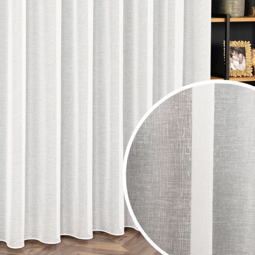 PREMIUM ALLURE Firanka wykończona ołowianką na fleksach, Petra, kolor off-white, wysokość do 300 cm - szyta na wymiar