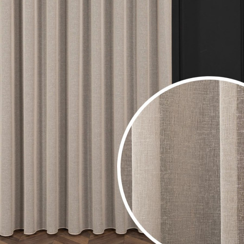 PREMIUM ALLURE Firanka wykończona ołowianką na taśmie wave, Petra, kolor chłodny beżowy, wysokość do 310 cm - szyta na wymiar