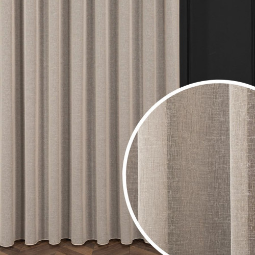 PREMIUM ALLURE Firanka wykończona ołowianką na przelotkach, Petra, kolor chłodny beżowy - szyta na wymiar