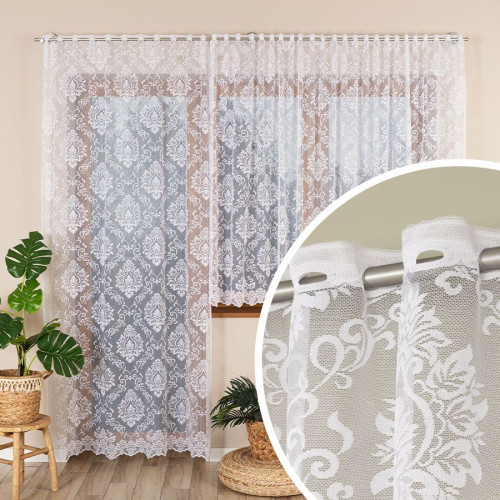 Firanka żakardowa gotowa z otworami na drążek karnisza kilka rozmiarów Apolonia