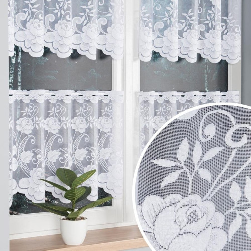 Zazdrostka żakardowa z dużym kwiatowym wzorem, z otworami na patyczek, oferowana w kilku wysokościach - sprzedawana na metry