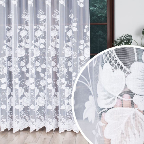 Firana żakardowa na taśmie wave z dużym, kwiatowym wzorem, wysokość od 100 do 250 cm, 023006 - szyta na wymiar