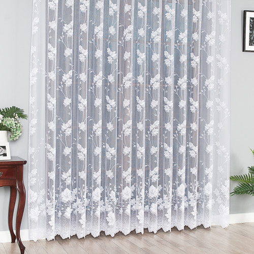 Biała firanka żakardowa 230,250. 270 cm wzór pnące liście na metry do bardzo wysokich okien