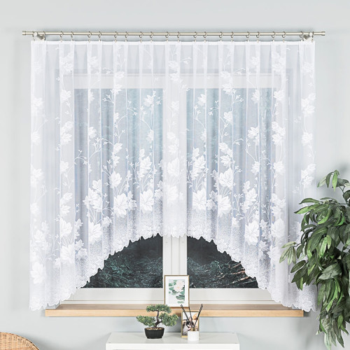 Krótka żakardowa firana gotowa ze wzorem w liście, wysokość 160 cm, szerokość 300 i 500 cm, Bożena