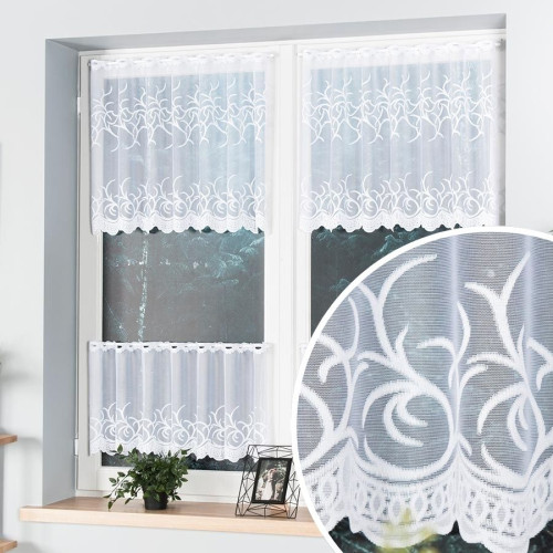 Zazdrostka żakardowa z roślinnym wzorem, z otworami na patyczek, oferowana w kilku wysokościach - sprzedawana na metry