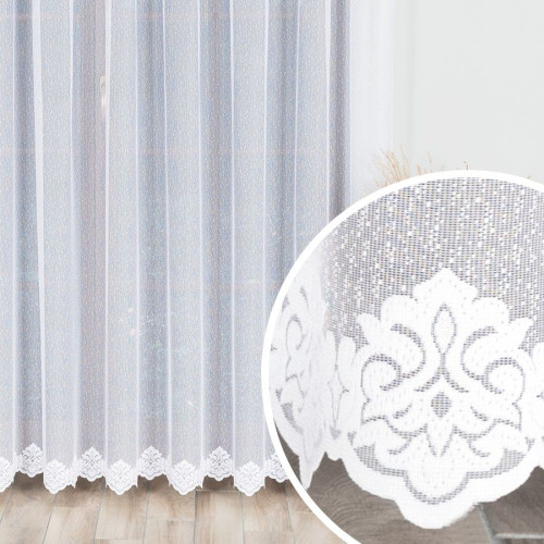 Firanka żakardowa na tunelu z geometrycznym wzorem, kolor biały - szyta na wymiar