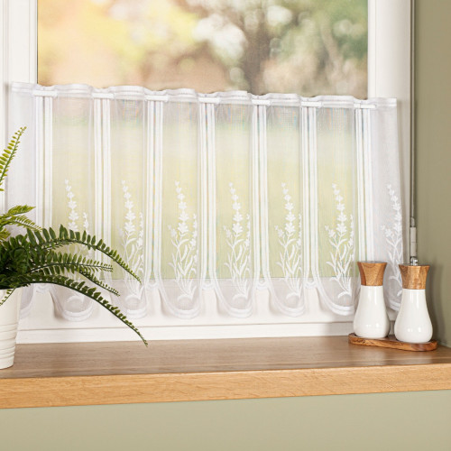 Panelowa zazdrostka żakardowa, kolor biały, oferowana w 3 wysokościach - sprzedawana na metry