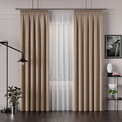 Ekskluzywna tkanina zasłonowa, kolor ciemnobeżowy, wysokość 300 cm, Allure