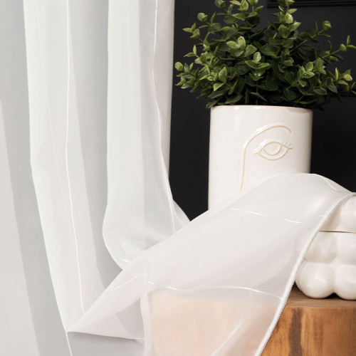 Firanka kremowa Albertyna z pionowym srebrnym haftem, wysokość 300 cm, na metry