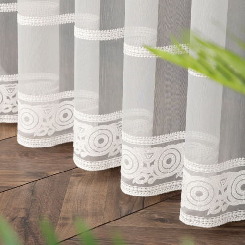 PREMIUM ALLURE Firanka na metry Linus, wysokość 300 cm, kolor biały z białym haftem - sprzedawana na metry