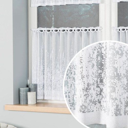 Zazdrostka żakardowa na metry z przecieranym wzorem, kolor biały, oferowana w kilku wysokościach, 043233 - sprzedawana na metry