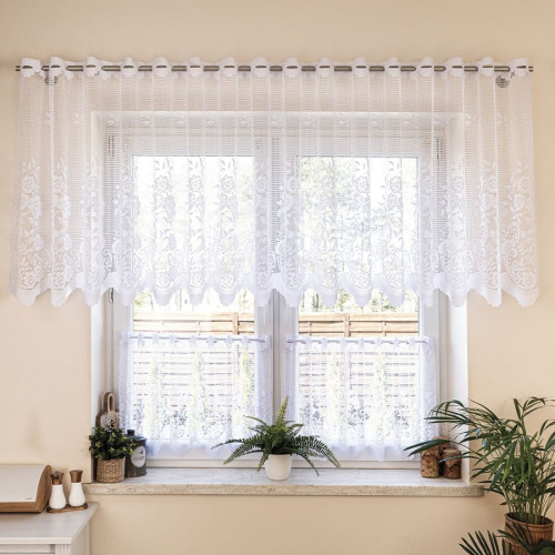 Zazdrostka żakardowa ze wzorem pasowym, kolor biały, oferowana w kilku wysokościach - sprzedawana na metry