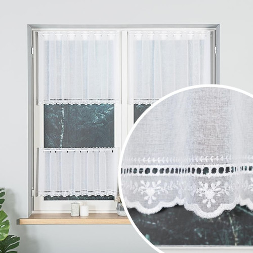 Białe zazdrostki z delikatnym haftem, kolor biały, oferowane w wysokości: 40, 60 i 90 cm, 044715 - sprzedawane na metry