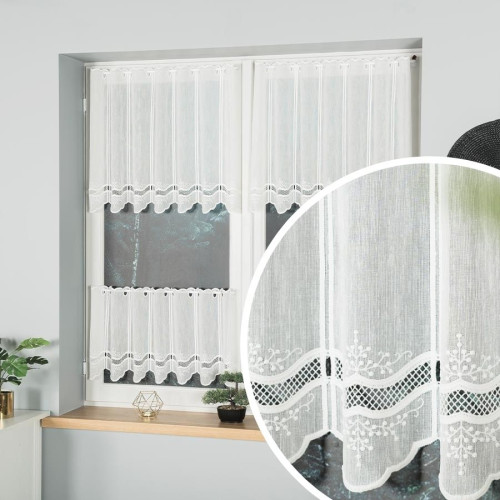 Zazdrostka panelowa z delikatnym haftem, kolor naturalny, oferowana w dwóch wysokościach - sprzedawana na metry