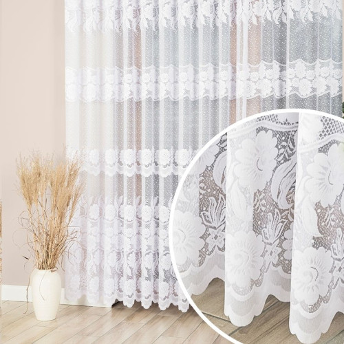 OKSANA Firanka żakardowa gotowa na prosto, szerokość 300 x wysokość 250cm, kolor 001 biały