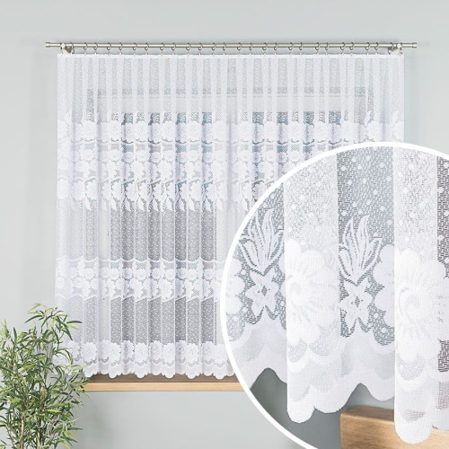 Krótka gotowa firanka żakardowa z motywem kwiatowym, oferowana w dwóch rozmiarach, Oksana 