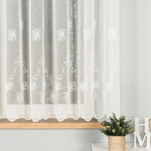 Kremowa firana haftowana ze wzorem kwiatowym, wysokość 160cm