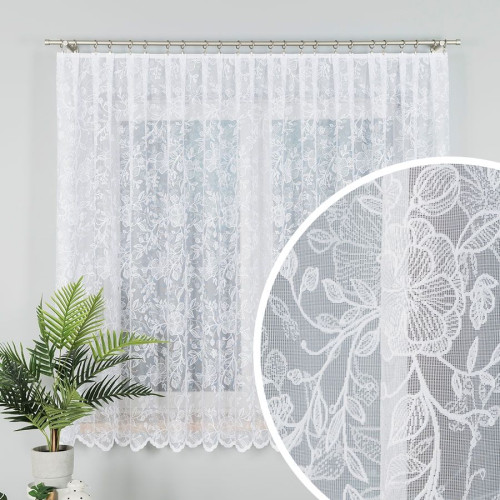 Firanka żakardowa ze wzorem kwiatowym po całości, kolor biały, wysokość 170 cm, 054239 - sprzedawana na metry