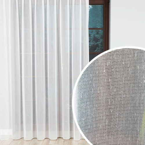 Biała firanka siatka o strukturze płótna z ołowianką, wysokość 320 cm, 054492 - sprzedawana na metry