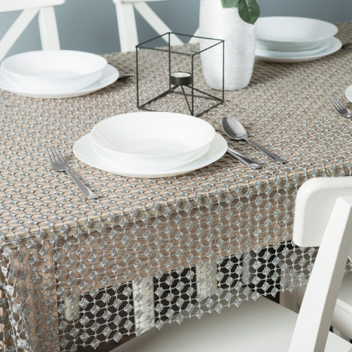 Ciemnoszara tkanina gipiurowa ze srebrnym błyskiem w drobne kropki, wysokość 160 cm