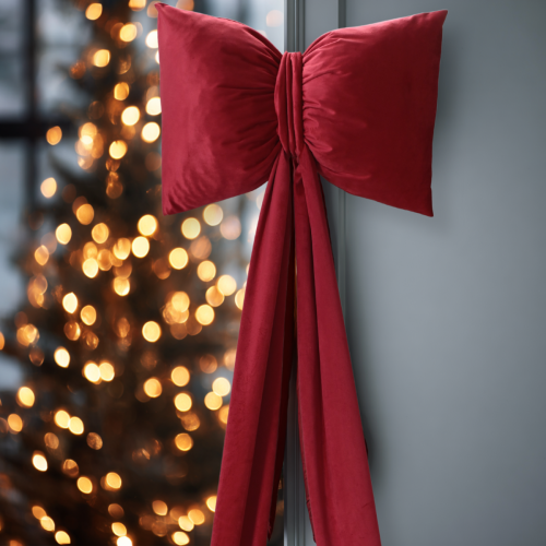 Poduszka świąteczna Kokarda welwetowa wisząca XXL kolor czerwony 40x160 cm Velvi