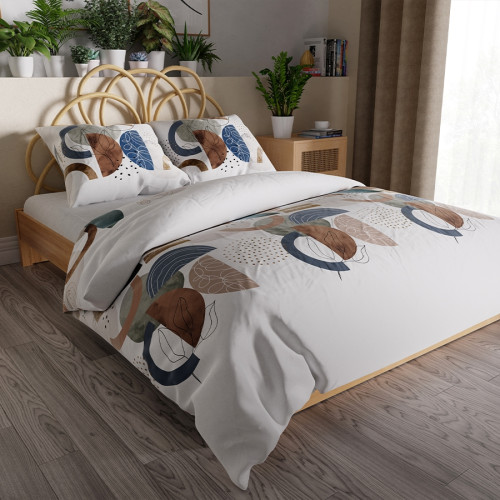 Komplet pościeli z satyny bawełnianej, kolor biało beżowy, wzór abstrakcyjny, dwa rozmiary, Fabiola