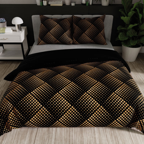 Komplet pościeli z satyny bawełnianej w czarnej kolorystyce, oferowanej w dwóch rozmiarach: 160x200 i 200x220 cm, Luxe