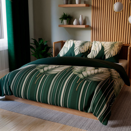 Komplet pościeli z bawełny satynowej w liście, dwa rozmiary, Tropicana