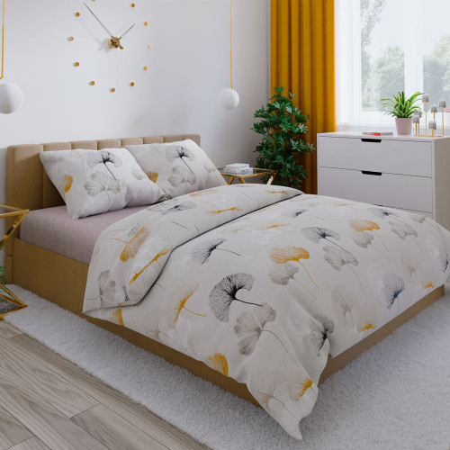 Komplet pościeli z bawełny satynowej Ginko, dwa rozmiary