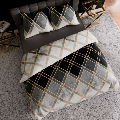 Komplet pościeli z bawełny satynowej, dwustronny geometryczny nadruk, dwa rozmiary, Cindera