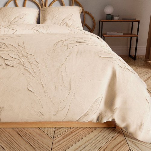 Komplet pościeli z bawełny satynowej w kolorze beżowym z efektownym nadrukiem 3D, dwa rozmiary, Gravira