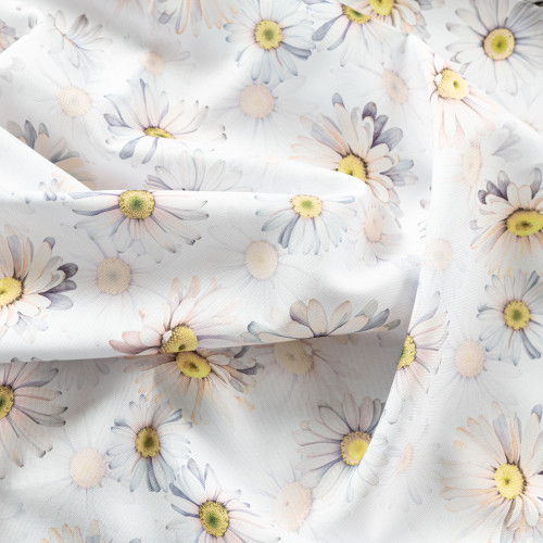 Wodoodporny materiał dekoracyjny w stokrotki, tkanina na zasłony i obrusy, szerokość 160 cm