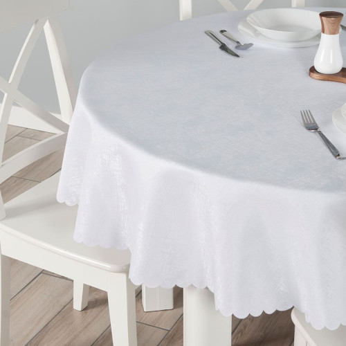 Obrus wodoodporny okrągły z wytłaczanym wzorem, w kolorze białym, dwa rozmiary, Pela
