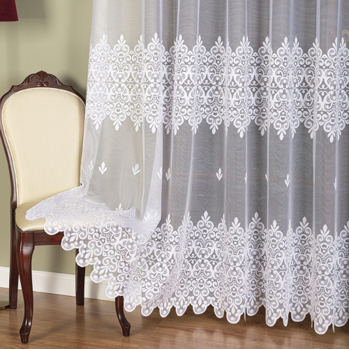 Firanka żakardowa z ażurowym wzorem pasowym, kolor biały, wysokość 250 cm - sprzedawana na metry