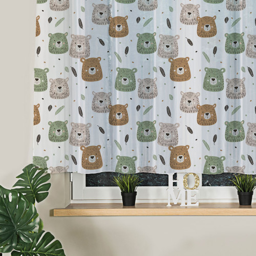 Firanka do pokoju dziecka, Miłe misie kolor beżowo zielony, wysokość 145 cm - sprzedawana na metry 