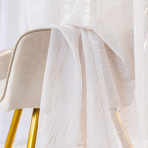 Długa firana o strukturze deszczyku, kolor kremowy ze złotą nitką, wysokość 300 cm, Neve- sprzedawana na metry