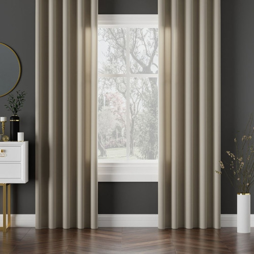 Zasłona do salonu z miękkiej tkaniny wodoodpornej Lotus, wysokość 300 cm, kolor chłodny beżowy - szyta na wymiar
