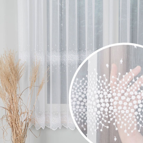 Firanka haftowana ze wzorem pasowym, kolor biały, wysokość 160 cm, 112853 - sprzedawana na metry