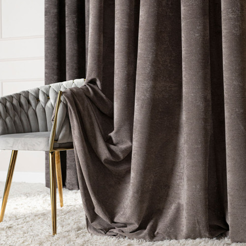 Zasłona do salonu, welurowa na przelotkach, kolor szarobrązowy, rozmiar 140x260 cm