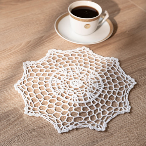 Ażurowa serwetka z bawełny, kolor biały, średnica 25 cm