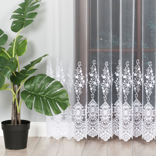 Firanka tiulowa do szyny sufitowej ze wzorem na samym dole, kolor biały - szyta na wymiar